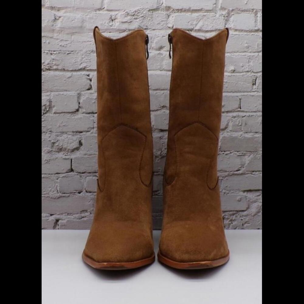 Women's LuLus Hanxy Tan Vegan Suede Pointed - Top Mid-Calf Boot Size 7